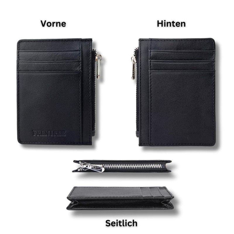 Frentree Kartenetui aus 100% Leder, RFID-Schutz, Mini-Geldbörse für Karten, Scheine