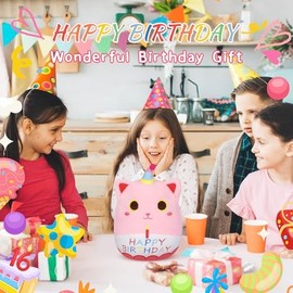 Cat Plush,8in Pink Cat Birthday Stuffed Animal Gifts for Girlfriend, Kawaii Kitten Stuffed Animal Cute Plush Toy for Kids Boys anda Girl, Birthday Gift