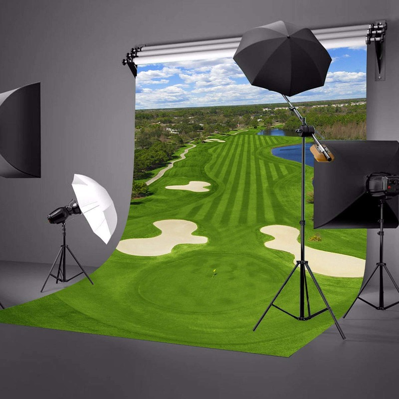 LYLYCTY 5x7ft Golf Course Backdrop Blue Sky White Clouds and