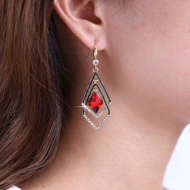 Cimenexe Bohemian Ruby Crystal Dangle Earrings Gold Hollow Square Drop Earrings Red Cz Square Earrings Rhinestone Ruby Geometric Hook Earrings Jewelry for Women and Girls Gifts