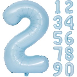 Number Balloons Light Blue 40" Light Blue Number 2 Balloons Birthday Decoration Light Blue Number Balloons Happy Birthday Anniversary Party Wedding (2, Light Blue)
