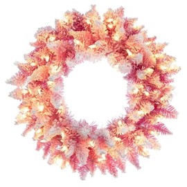 Vickerman 796665-30" Flocked Pink Wreath DuraLit 100WW (K255331LED) Pink Colored Christmas Wreath