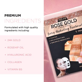 Rose Gold Luxury Hydrating Facial Mask- Hydrating & Firming - Helps Reduce Wrinkles & Fine Lines - With Hyaluronic Acid & Collagen - Vegan, Cruelty / Alcohol Free - Skin Care Made in Korea - 5 Pack