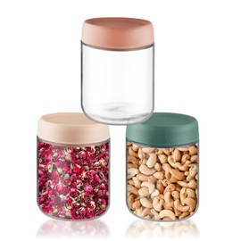 3 Pcs Glass Jars Wide Mouth Glass Food Storage Jars Overnight Oats Containers with Lids for Snacks Yogurt Powder Spice Sugar - 480ml/16oz