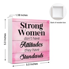 WUZYOU Strong Women Don't Have Attitude Wooden Block Sign 5x5x1 INCH, Feminist Wall Decor with Empowerment Quote, Motivational Plaque for Office Desk Workspace