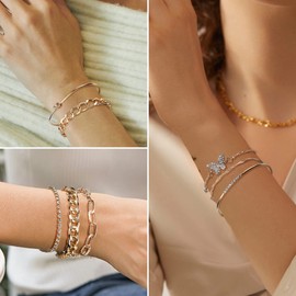 JeryWe 46 Piece Jewellery Sets for Women with 3 Pieces Necklace 12 Pieces Bracelets 9 Pieces Knuckle Rings 10 Pieces Ear Cuff Ear Cuff Earrings and 12 Pieces Gold-Plated Earrings Jewellery