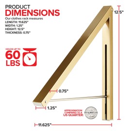 Single Foldable Clothing Rack, Wall-Mounted Retractable Clothes Hanger for Laundry Dryer Room, Hanging Drying Rod, Small Collapsible Folding Garment Racks, Dorm Accessories (Gold)