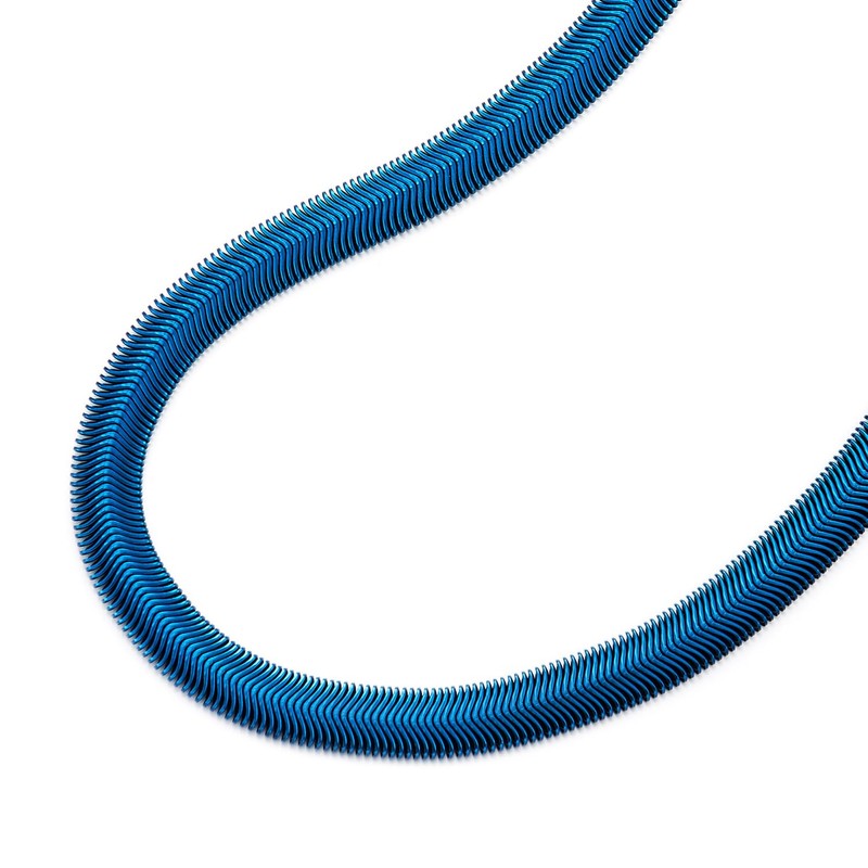COOLSTEELANDBEYOND Hip Hop Necklace, Steel Blue Flat Herringbone Chain for