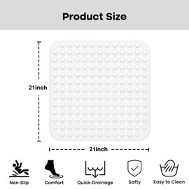 XIYUNTE Square Shower Mat Non Slip Anti Mould - 53 x 53cm Non Slip Shower Mats for Inside Shower, Anti Slip Shower Mat for Elderly, Shower Tray Mat with Suction Cups, Machine Washable, White
