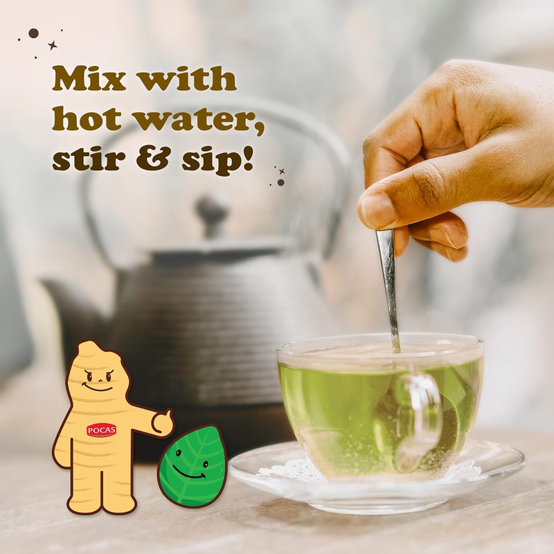 Pocas Honey Ginger Instant Tea Powder, Green Tea Flavor, Ginger
