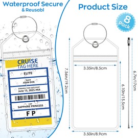 EOPUOZS Luggage Tags for Cruises, Pack of 8 Cruise Luggage Tags with Screwable Metal Strap, Waterproof PVC Luggage Tags for Travel Luggage, Bags, Backpacks (8.9 x 19.2 cm)