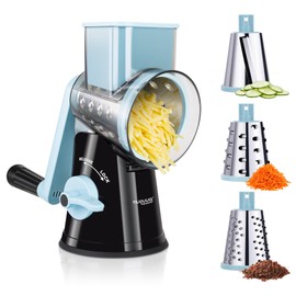 Nuovva Rotary Grater Blue – Manual Cheese Grater, Vegetable Slicer & Shredder, Handheld Multi-Purpose Food Grater for Cheese, Vegetables, Chocolate & Everyday Food Preparation