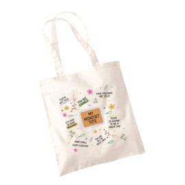 My Mindset Tote Bag - Daily Affirmation Mindfulness Zen Positive Vibes Patience Meditation Small Steps Good Day Women's Fashion Cotton Shopper Present Gift (Natural)