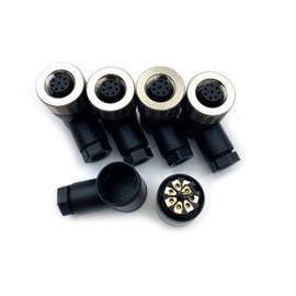 Fupiomeef 5 Pcs M12 8 Pin A Code Female Connector, IP67 Waterproof A Code Industrial Circular Connector Field Assembly Wireable Adapter Unshielded Right Angle Type Sensor for PG7 Cable 60V 4A