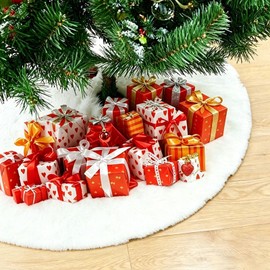 YGWAPJL White Faux Fur Christmas Tree Skirt 50cm / 19.7" – Soft Plush Mini Xmas Tree Mat Base Cover, Snowy White Fluffy Christmas Tree Collar for Small Tabletop Trees & Holiday Winter Decor
