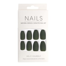 Press-On Nails Matte Pine Green Rounded Square 24pcs