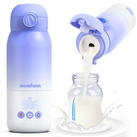 MOMFANN Portable Bottle Warmer for Travel, Dual Heating Modes Baby Milk Warmer On The Go for Breastmilk, Water and Formula, Precise Temperature Control with 5 Levels, Long-Lasting Battery (Purple)