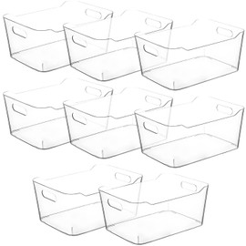 Clear storage organizer bins, Medium Kitchen Cabinet Organizers and Storage Baskets Pantry Fridge Containers for Organizing Cabinet Organization Perfect for Foods Snacks Chips Vitamin spices