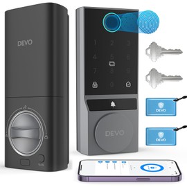 Devo G3 Smart Lock, Fingerprint Keyless Entry Door Lock with Doorbell, Front Door Smart Lock Electronic Deadbolt with App Control, Easy Install No Hub, IP54 Waterproof, Auto-Lock