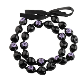 BNQL Stainless Steel Kukui Nut Lei Necklace, Graduation Gifts for Her Him, Chunky Beaded Unisex Jewelry with Ribbon, 28.5 inches, Class of 2024, Hawaiian Luau Party, Purple Flower