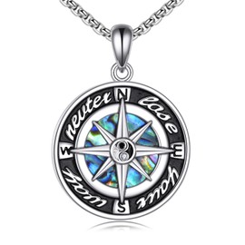 ZPMMPZ Compass Necklace for Women 925 Sterling Silver Compass Yin Yang Pendant Necklace for Men Travel Abalone Shell Compass Necklace Graduation Inspirational Jewelry Gift for Women Men