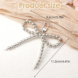 Mabor Silver Heart Pearl Bow Keychain Y2k Bowknot Keyring Sweet Bag Car Keys Charms Pearl Bowknot Keyring Decorative Accessories for Women