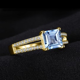 JewelryPalace Princess Cut 1.2ct Real Blue Topaz Ring Women's Ring with Stone Blue Topaz Yellow Gold Jewellery Set, Engagement Ring Silver Rings 925 Rose Gold Women, Wedding Anniversary Jewellery