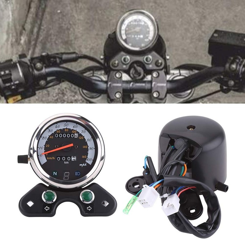 KIMISS Motorcycle Dual Odometer, Universal Speedometer, 12V Metal Plastic Hytrack