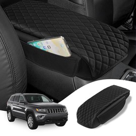 Rilsen Custom Fit for Center Console Cover 2011-2021 Jeep Grand Cherokee Armrest Cover Center Console Pad Interior Accessories Car Armrest Seat Box Cover Protector with Pockets Storage Bag