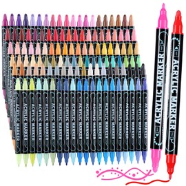 nauets 120 Colors Waterproof Dual Tip Acrylic Paint Pens, Dot & Fine Tip Premium Coloring Drawing Markers Set for Wood, Rock, Canvas, Glass, Ceramic Surfaces and DIY Crafts Making Art Supplies