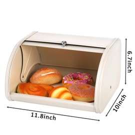 SOUJOY Countertop Bread Box, Bread Container for Kitchen, Vintage Metal Roll Top Bread Storage Holder, 1950s Farmhouse Rustic Baking Dispenser Bin for Dry Food Save, 11.8" L x 10" W x 6.7" H