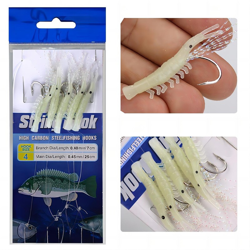 Conskyee Luminous Shrimp Baits Set, 6 Pack Soft Fishing Lure
