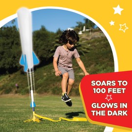 Stomp Rocket Original Jr. Glow Rocket Launcher for Kids - Soars 100 Ft - 7 Foam Rockets and Adjustable Launcher Stand - Fun Outdoor or Indoor Toy and Gift - Safe for Boys or Girls Age 3+ Years Old