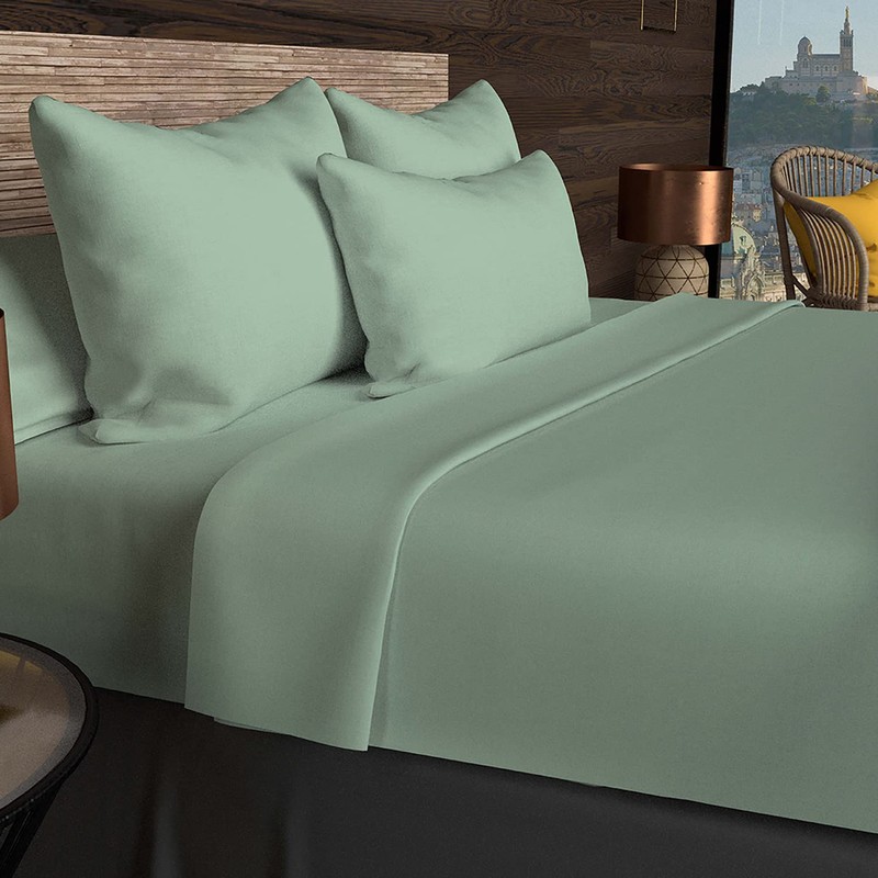 Soleil d'Ocre Flat Sheet, Cotton, Green, 180 x 290 cm