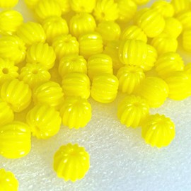 MajorCrafts 96pcs 10mm Pumpkin Style Resin Spacer Loose Beads for Jewellery Making DIY Crafts (Yellow)