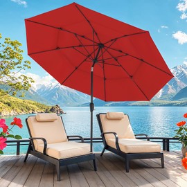 ONBRILL 10 FT Patio Umbrella, 3 Tier Outdoor Table Umbrella with 8 Sturdy Glass Fiber Ribs and Push Button Tilt, Outdoor Patio Umbrellas for Market Pool Garden Backyard, 1.5" Pole, Red (No Base)