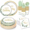 XIXIMENG Party Tableware Set Eucalyptus Leaf Theme Party Tableware Decoration