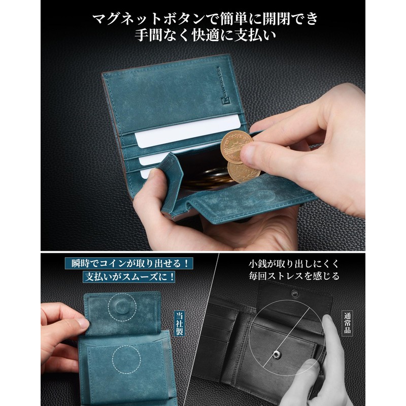 Kawaoto Men's Bi-fold Pueblo Leather, Genuine Leather, Made in Japan,