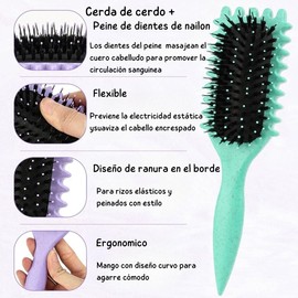 Triko Cepillo Definidor de Rizos, Peines para Cabello Rizado, Cepillo para Peinar y Dar Forma a Rizos Hombres y Mujeres, Cerdas de Nailon, Oblongo, Flexible,unisex (Verde).