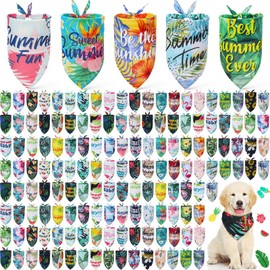 Kacctyen 200 Pcs Dog Bandanas for Summer Bulk Hawaiian Pattern Pet Scarf Bibs Adjustable Washable Kerchief Seasonal Pet Accessories Grooming Supplies for Small to Large Cats Dogs