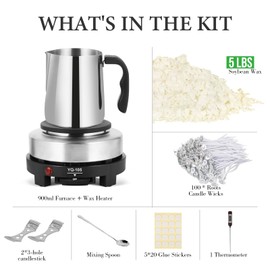 Candle Making Kit with Wax Melter, Natural Candle Wax for Candle Making - DIY Candle Making Supplies, Including 5lbs Soy Wax Flakes, Melting Pot, Electric Stove,Candle Kit for Adults, Beginnner