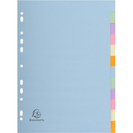 Exacompta 1612E Forever Pastel Index for DIN A4, Made of Recycled Cardboard, 12 Pieces, Full Height, 22 x 29.7 cm, Full Colour, 2 x 6 Colours, Blue Angel Pastel Watercolour Dividers, Dividers Strips.
