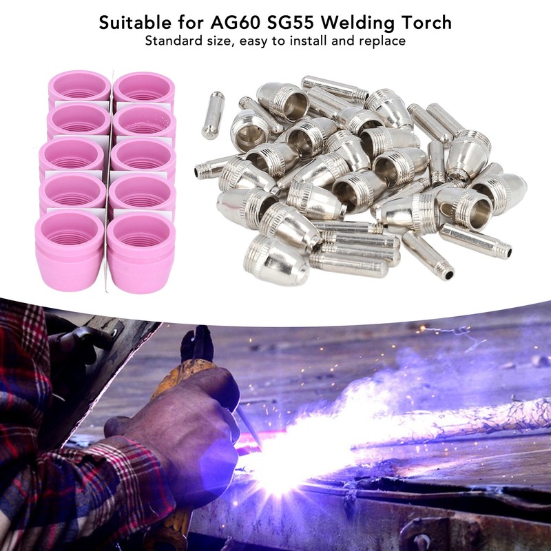54 Pieces Plasma Cutter Torch Parts Electrode Nozzle Set Ceramic