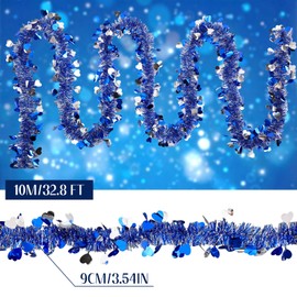 Riceshoot 33 ft Valentines Heart Tinsel Garland Glitter Blue Silver Heart Metallic Hanging Garland Valentines Day Decoration for Home Wedding Anniversary Party Decor
