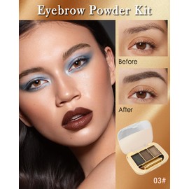 Eyebrow Powder Kit, Long Lasting Waterproof Eye Brow Tinting, 3 Colors Black Light Dark Brown Brow Tint, Brow Filler Palette with Brush and Brow Razor, Mother’s Day Makeup Gift for Women Girl- Set 03