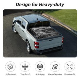 Truck Bed Cargo Net 57"x75", Heavy Duty Mesh with Adjustable Straps