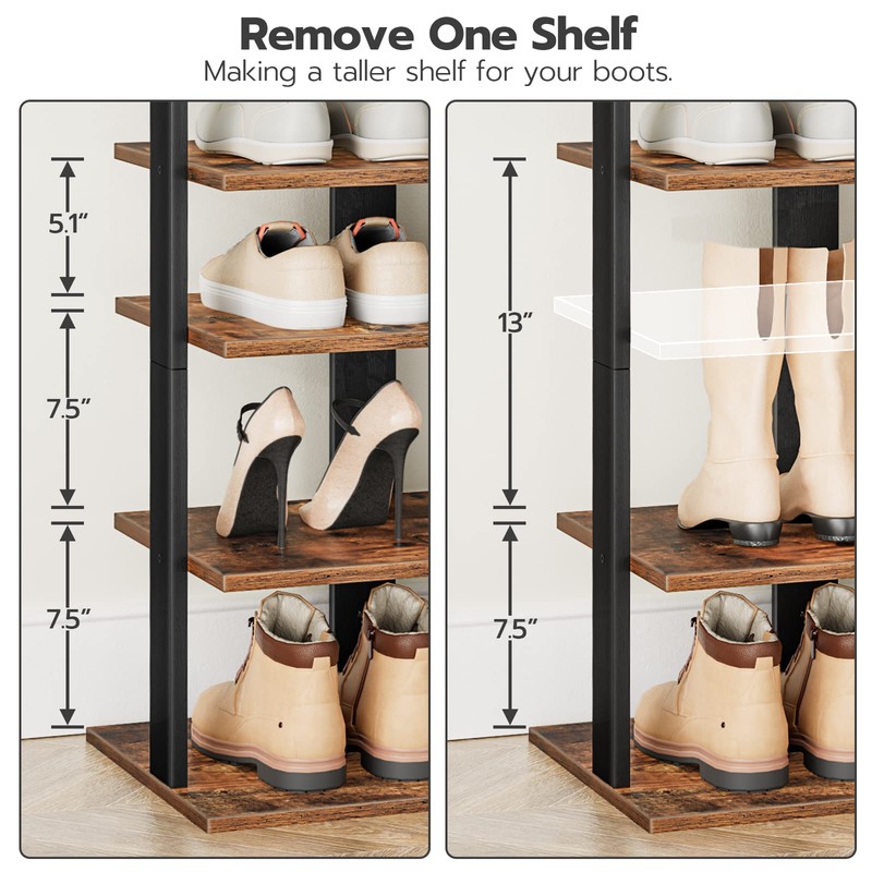 HOOBRO 8 Tiers Vertical Shoe Rack, Wooden Shoe Storage Organizer