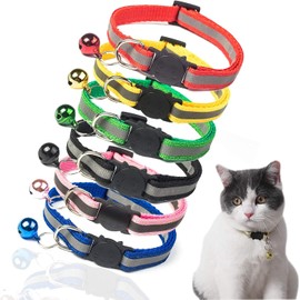 Eliot Set de 6 Collares para Gato con Cascabel Sonoro en Colores Vivos y Línea Reflectante, Collares Ajustables para Gato, Mascota o Cachorro de Material Cómodo y Resistente.