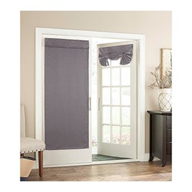 ECLIPSE French Door Curtain - Tricia 26" x 68" Tie Up Light Filtering Single Panel Drapes for Patio, for Living Room and Bedroom, Grey
