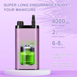 Portable Acrylic Nail Drill 35000RPM,Professional Electric Nail E-File Machine for Gel Nails,Nail kit Drill Bits Manicure Tool Suitable Salon Home Use（Purple）